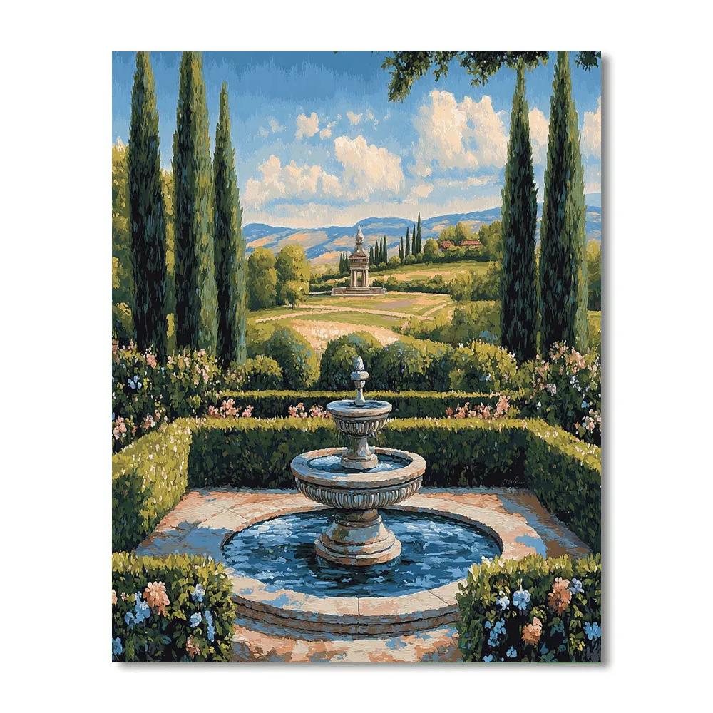 Raphael Inspired Luminous Renaissance Garden With Classical Fountain Painting by numbers kit