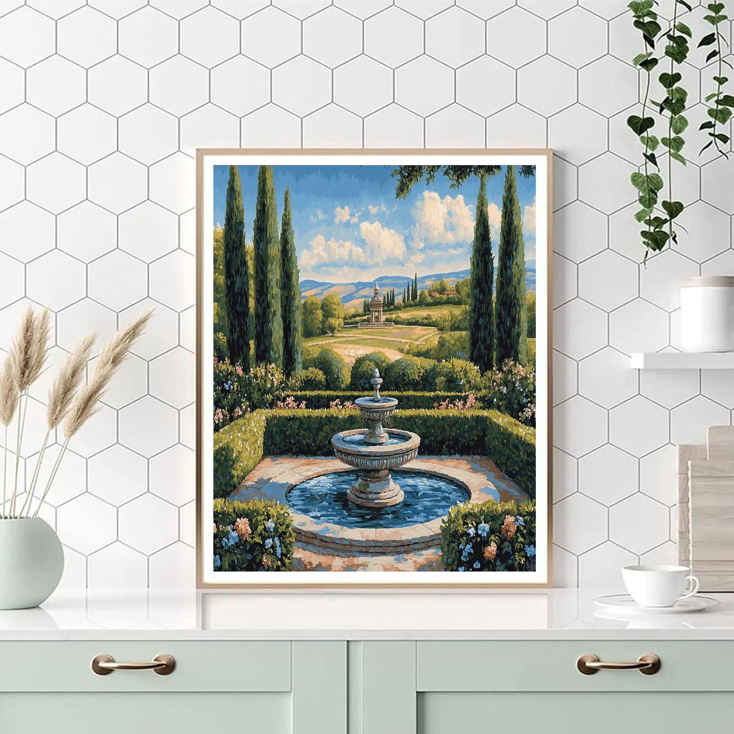 Raphael Inspired Luminous Renaissance Garden With Classical Fountain Painting by numbers kit