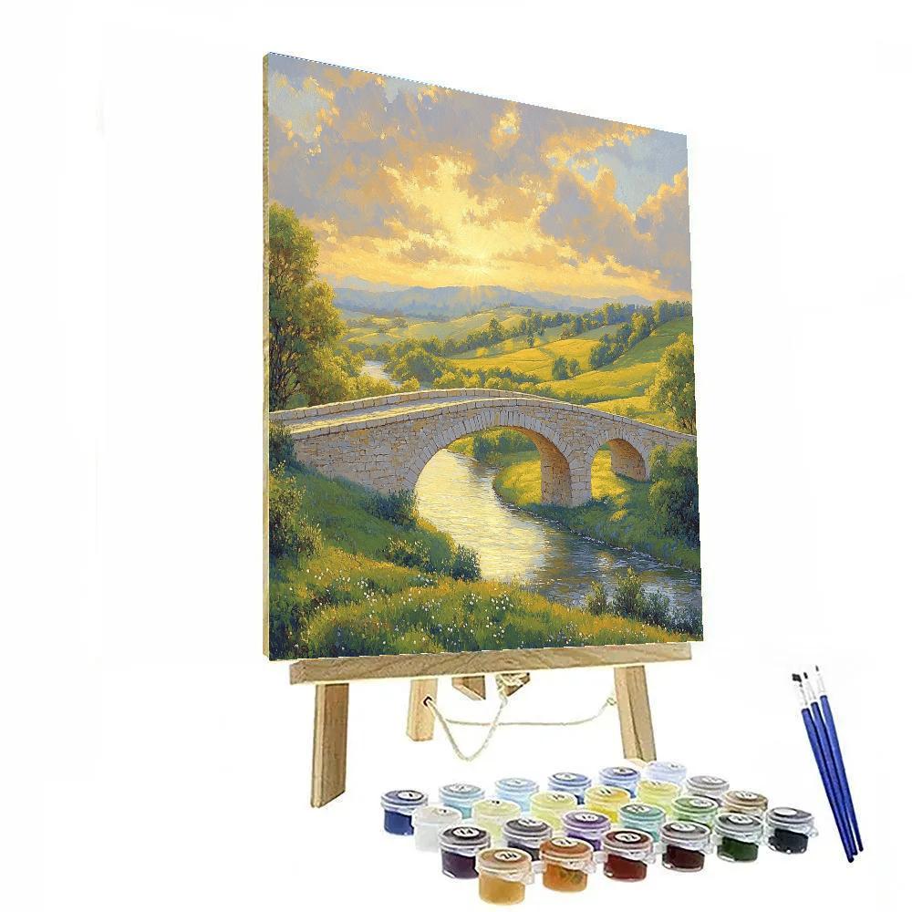 Raphael Inspired Serene Countryside With Arching Stone Bridge painting number kit