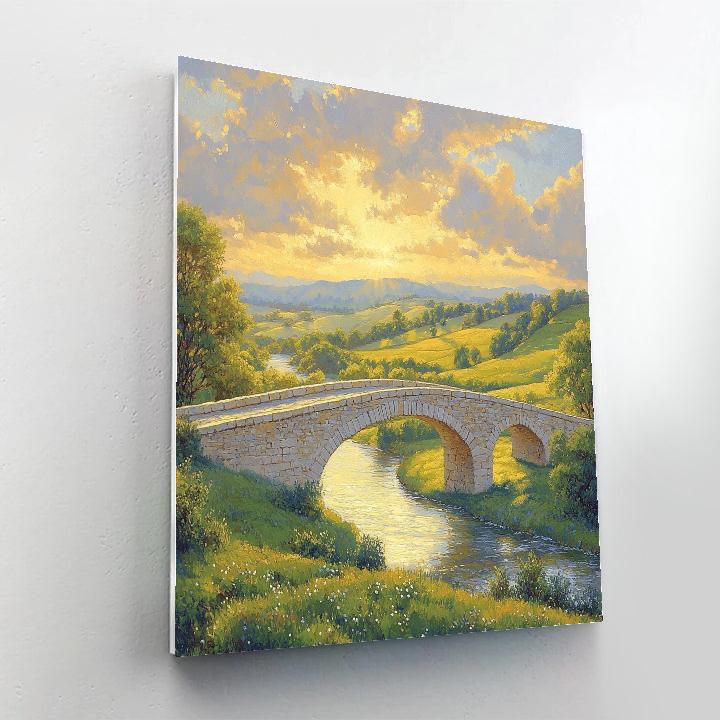 Raphael Inspired Serene Countryside With Arching Stone Bridge painting number kit