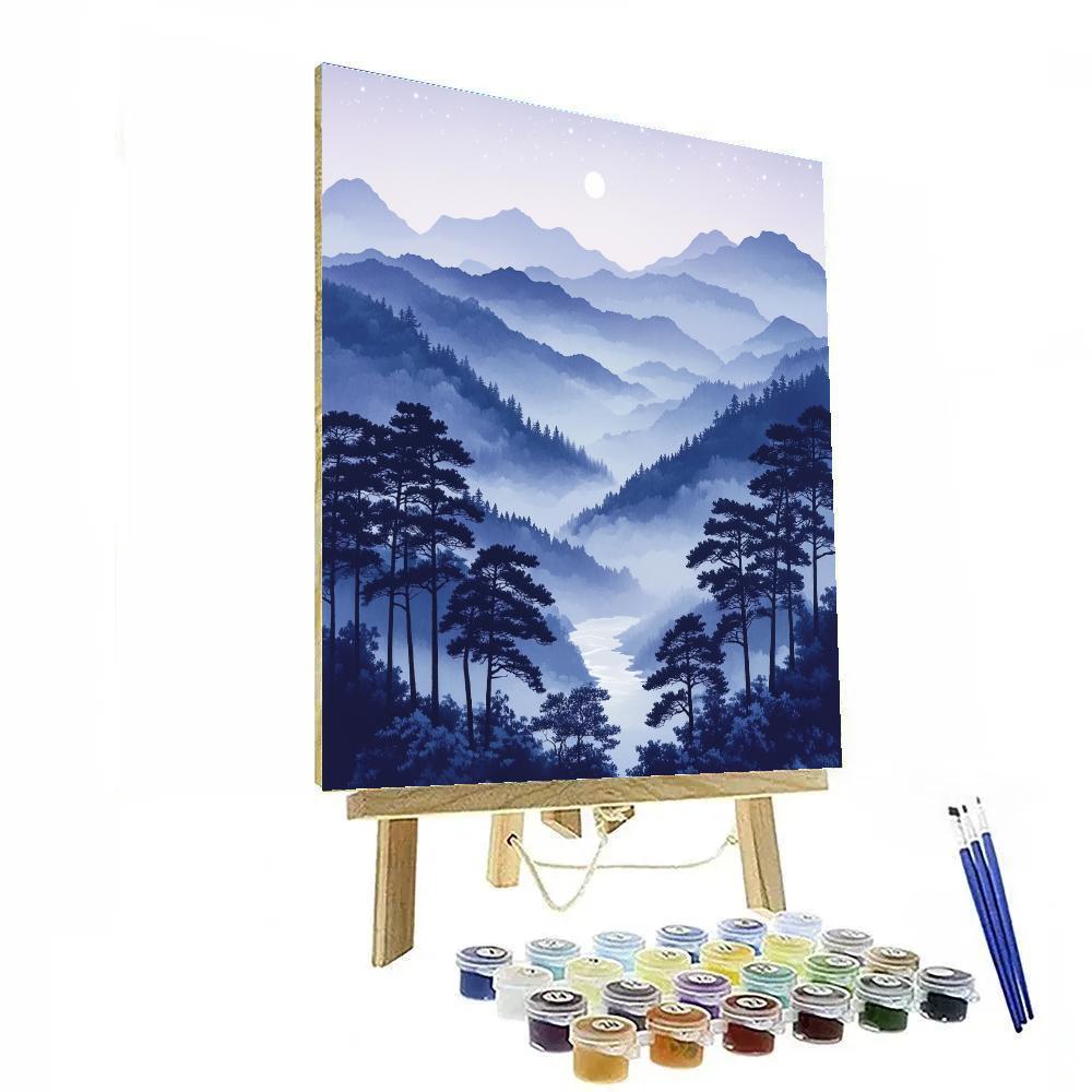 Hiroshige Inspired Moonlit Pine Valley Paint by numbers art