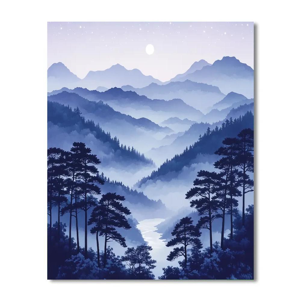 Hiroshige Inspired Moonlit Pine Valley Paint by numbers art