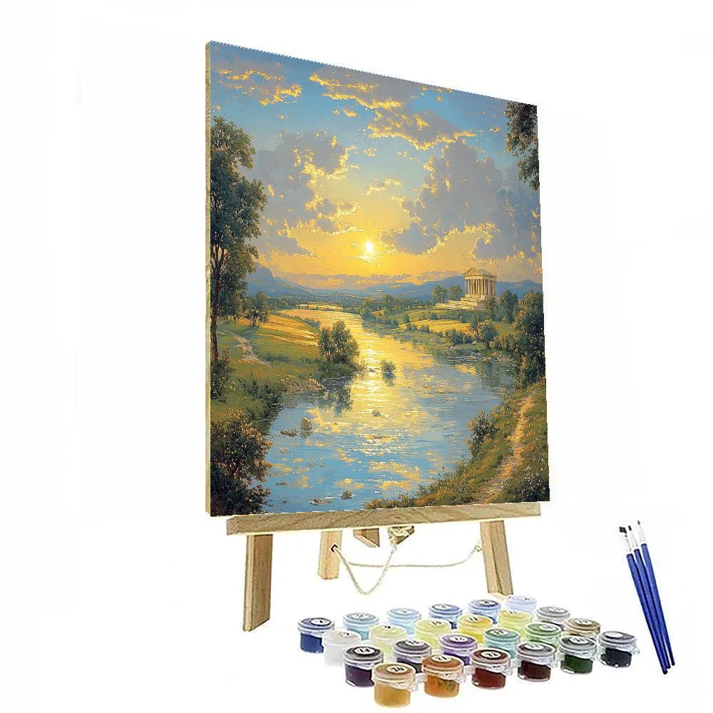 Raphael Inspired Idealized Horizon With Distant Temple And Flowing River Paint by numbers art