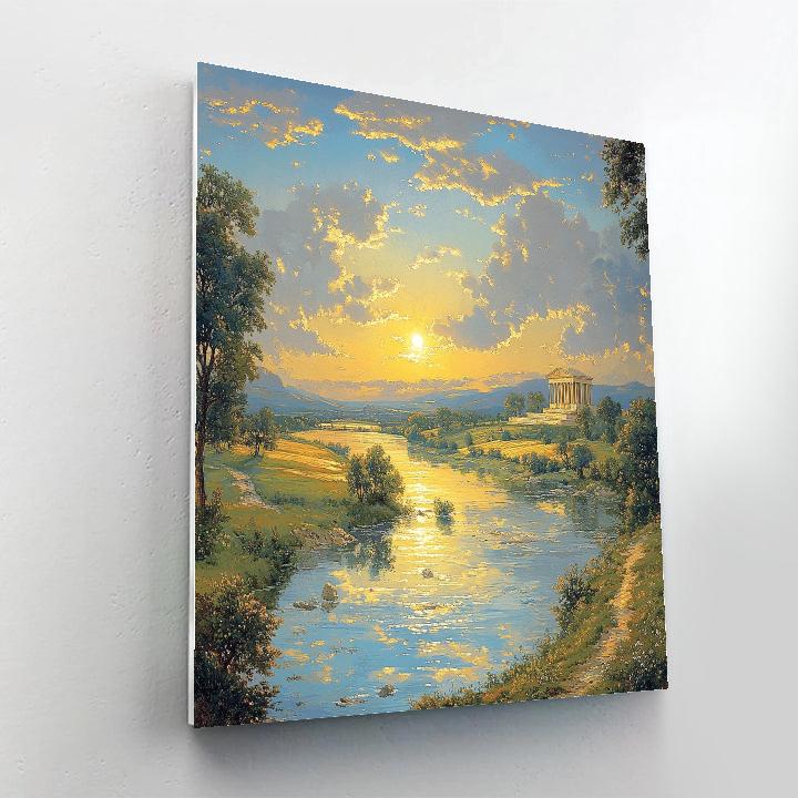 Raphael Inspired Idealized Horizon With Distant Temple And Flowing River Paint by numbers art