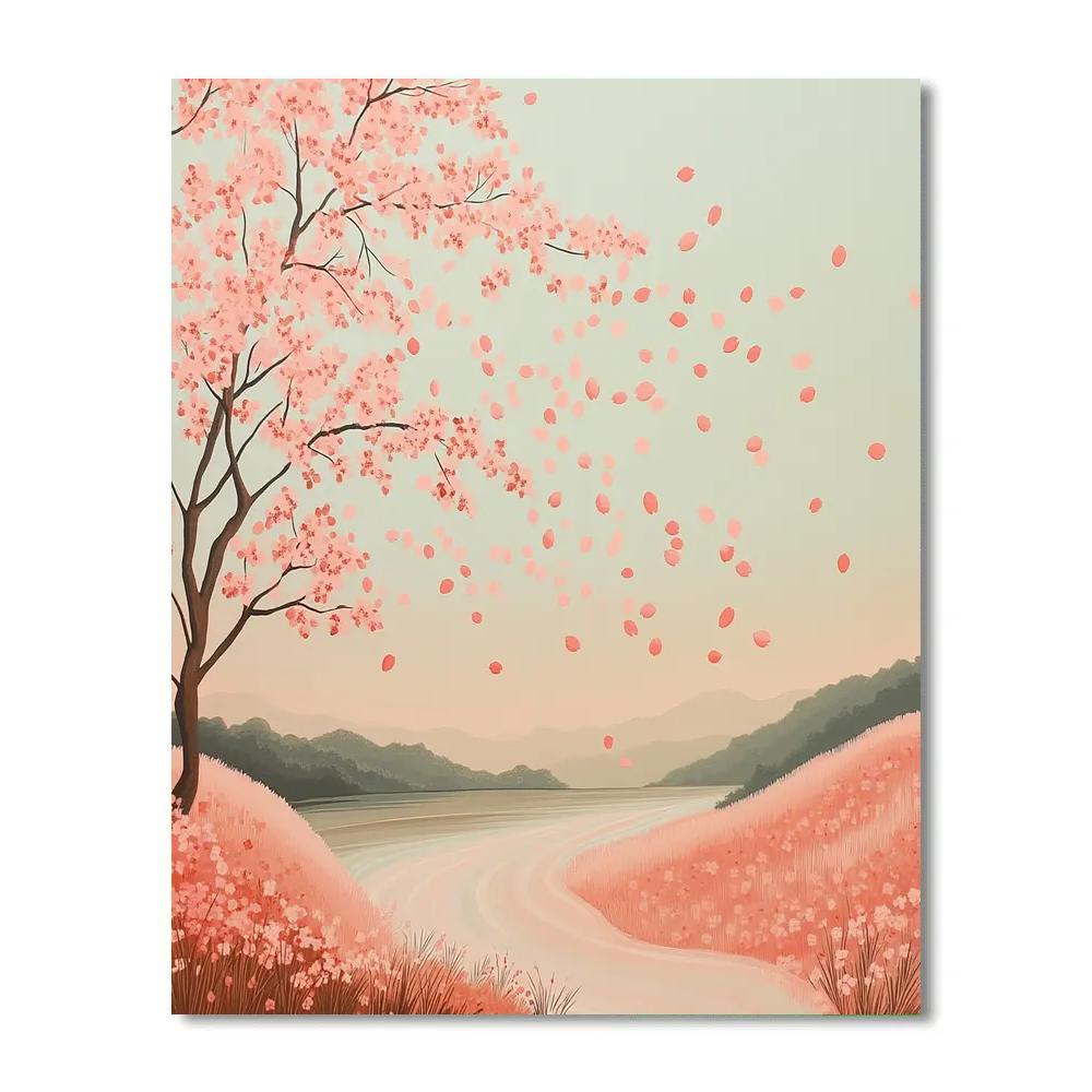 Hiroshige Inspired Cherry Breeze Panorama paint by color