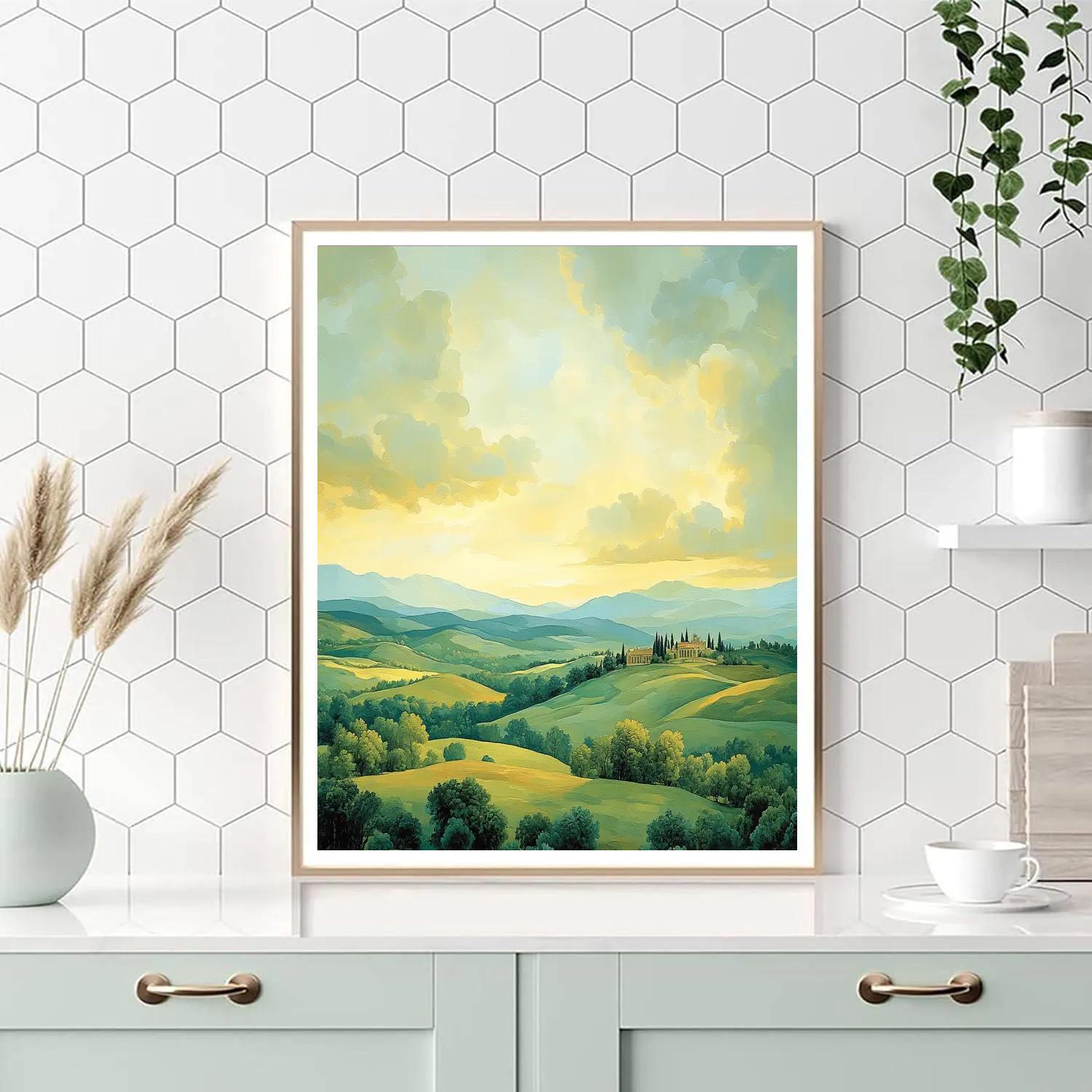 Raphael Inspired Harmonious Rolling Hills Under A Radiant Sky paint by number