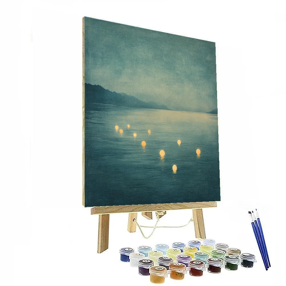 Hiroshige Inspired Mist Over Floating Lantern Sea Painting by numbers kit