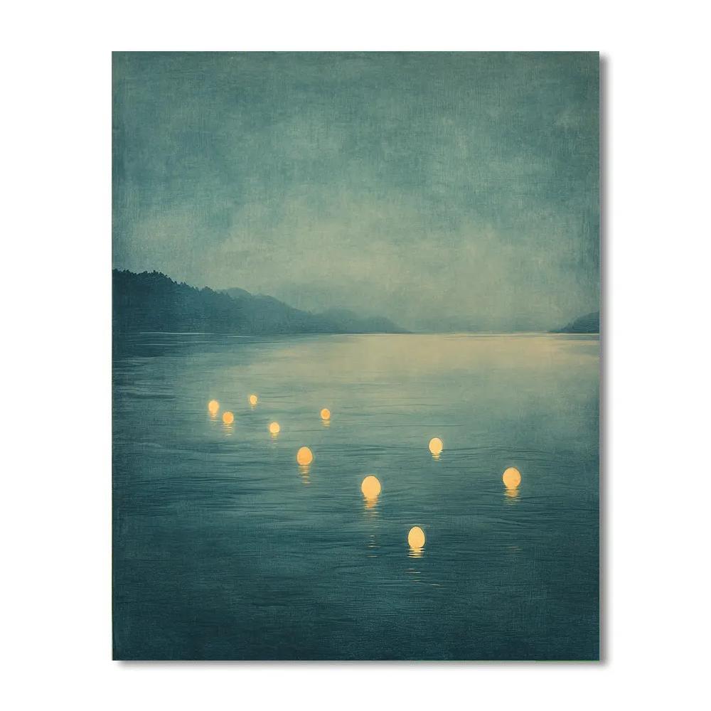 Hiroshige Inspired Mist Over Floating Lantern Sea Painting by numbers kit