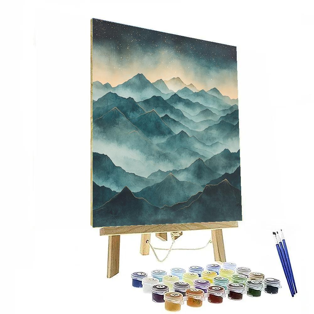 Zhao Mengfu Inspired Misty Mountain Nebula paint by numbers