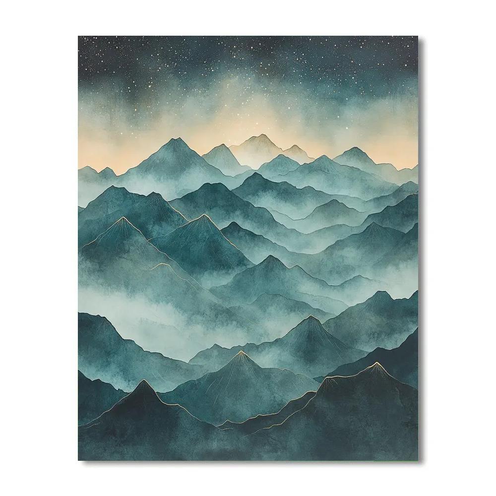 Zhao Mengfu Inspired Misty Mountain Nebula paint by numbers