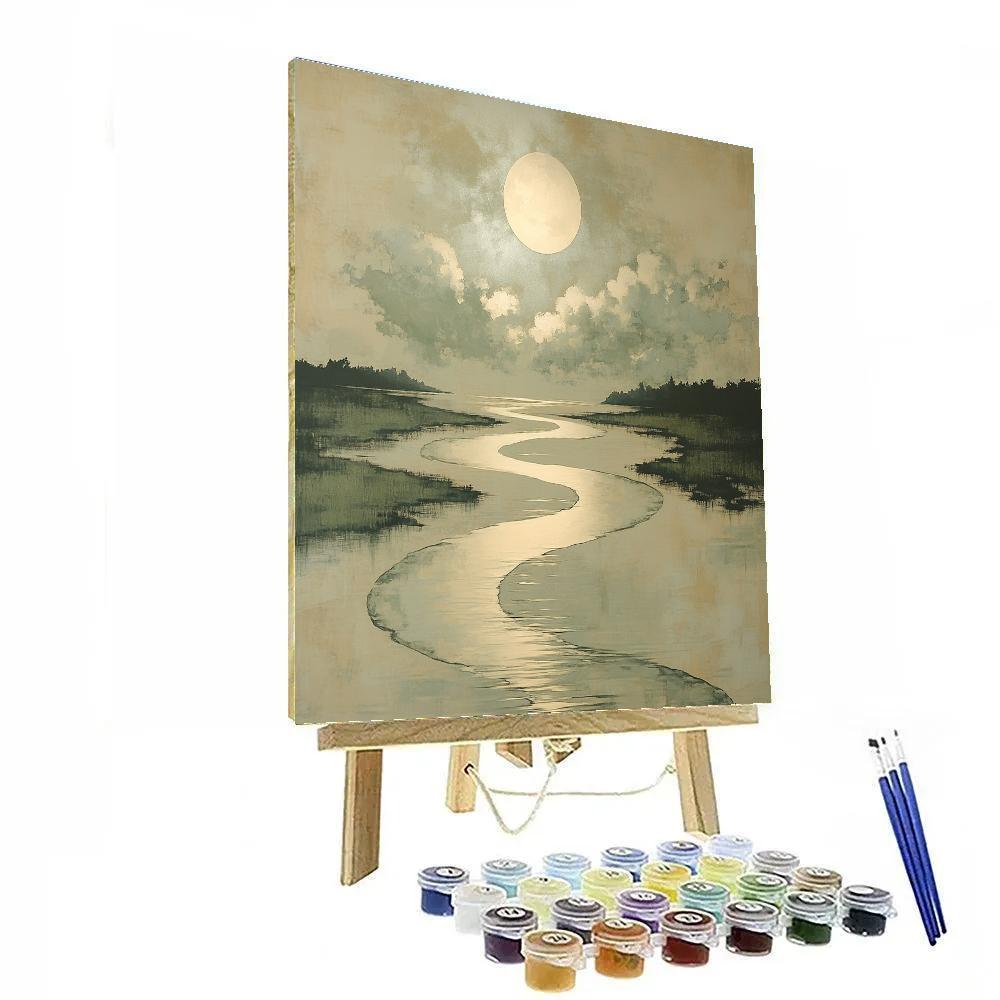 Zhao Mengfu Inspired Scholar Moonlit River DIY paint by numbers