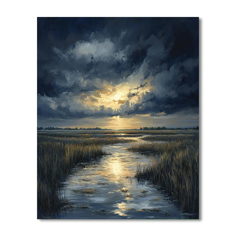 Rembrandt Inspired Storm Over Lowland Marsh paint by color