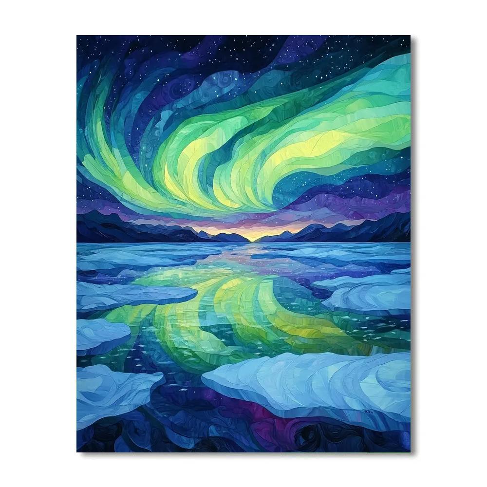 Frederick Varley Inspired Radiant Aurora Over Silent Frozen Lake paint by number