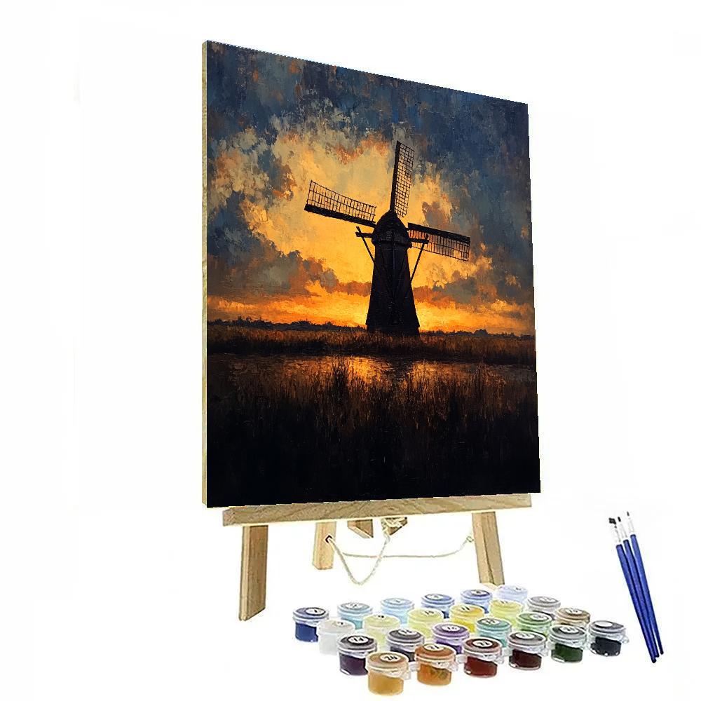 Rembrandt Inspired Windmill Silhouette At Dusk paint by color