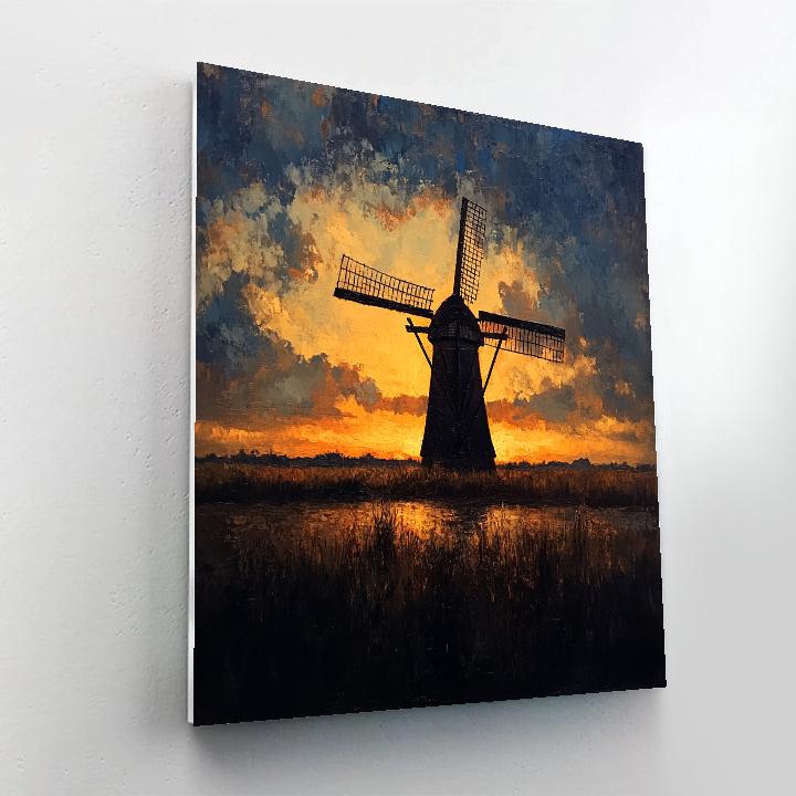 Rembrandt Inspired Windmill Silhouette At Dusk paint by color