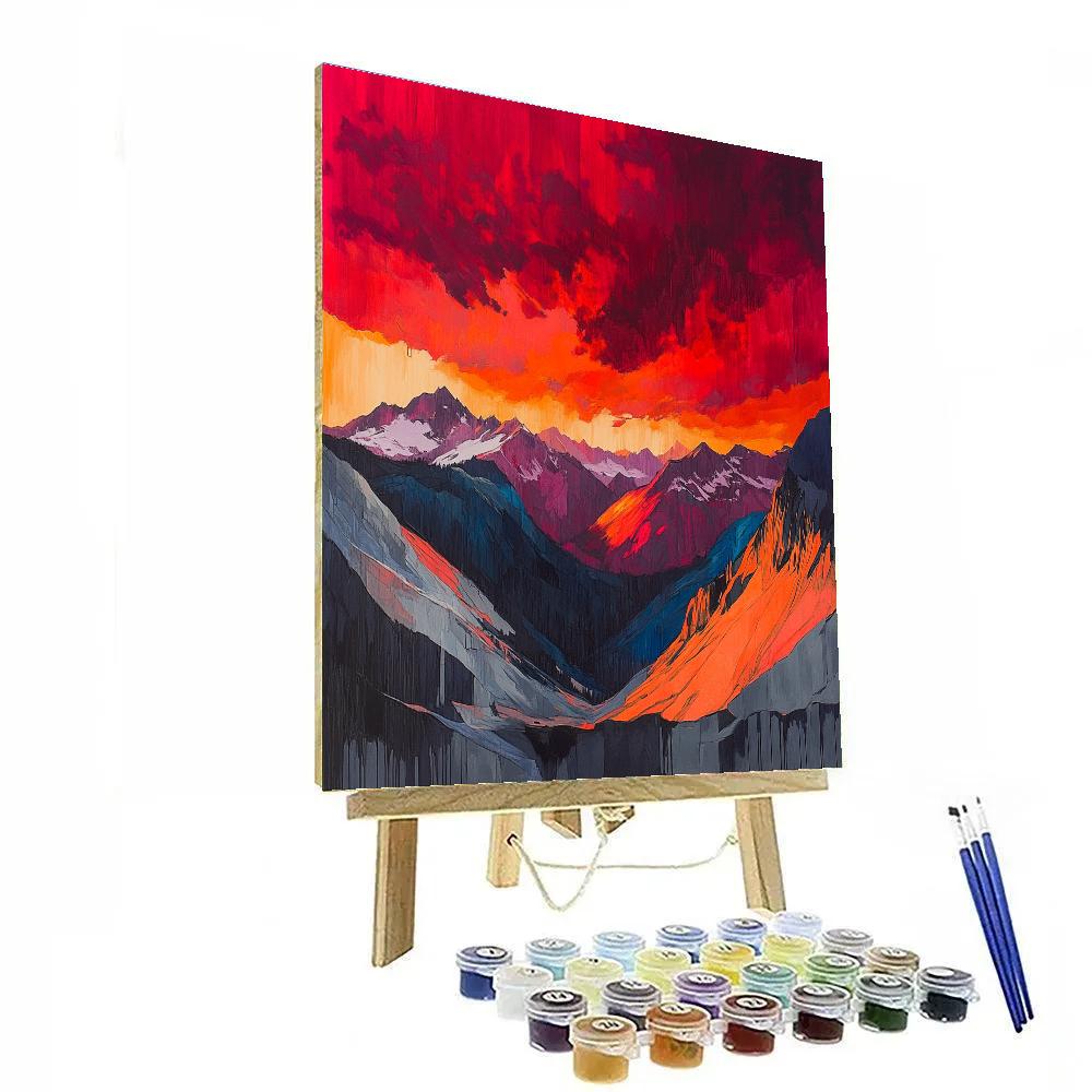 Frederick Varley Inspired Storm Charged Mountain Pass Under Crimson Sky Numbered painting kits