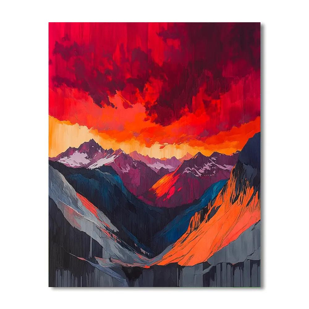 Frederick Varley Inspired Storm Charged Mountain Pass Under Crimson Sky Numbered painting kits