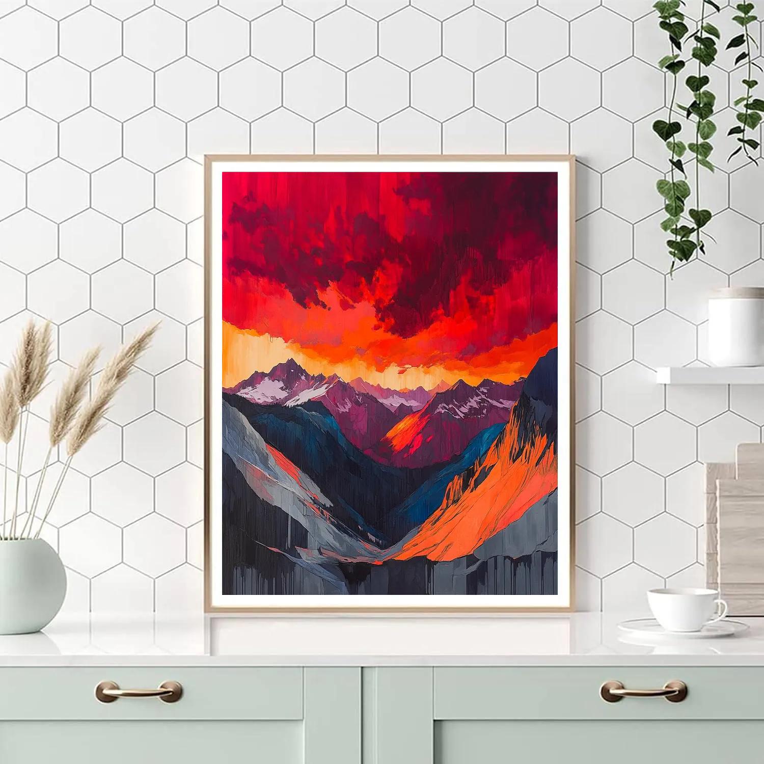 Frederick Varley Inspired Storm Charged Mountain Pass Under Crimson Sky Numbered painting kits