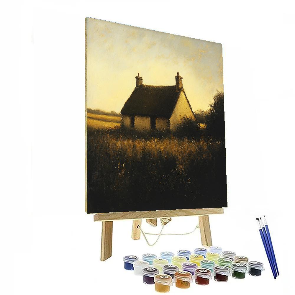 Rembrandt Inspired Cottage In Shadowy Fields paint by numbers