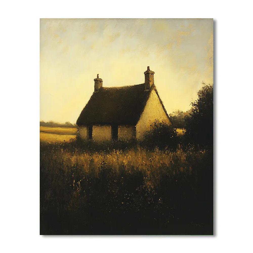 Rembrandt Inspired Cottage In Shadowy Fields paint by numbers