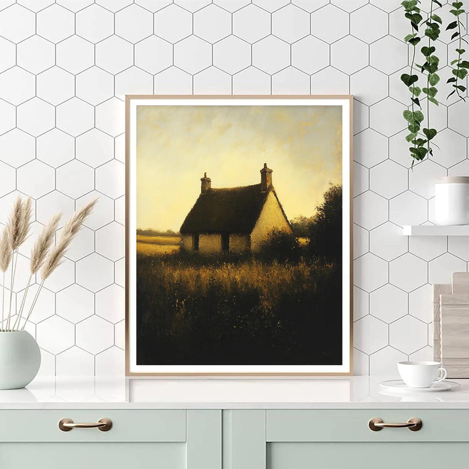 Rembrandt Inspired Cottage In Shadowy Fields paint by numbers