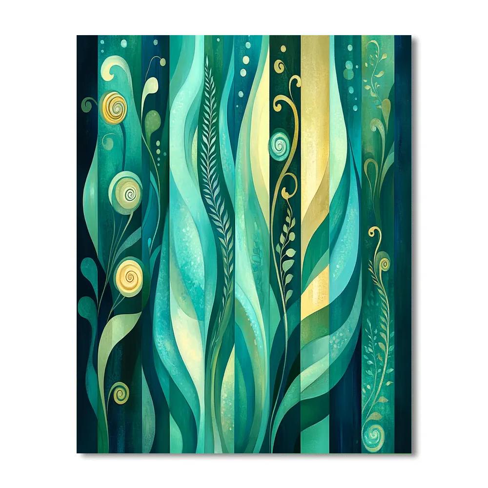 Alphonse Mucha Inspired Oceanic Algae Symphony paint by color