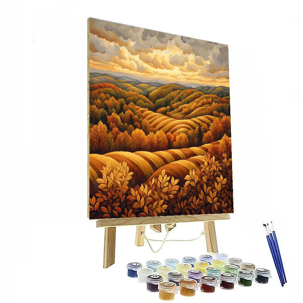 Frederick Varley Inspired Golden Sunset Over Rolling Hill Foliage DIY paint by numbers