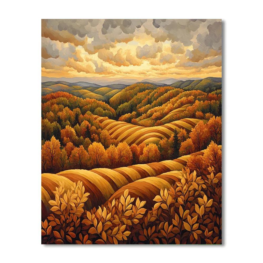 Frederick Varley Inspired Golden Sunset Over Rolling Hill Foliage DIY paint by numbers