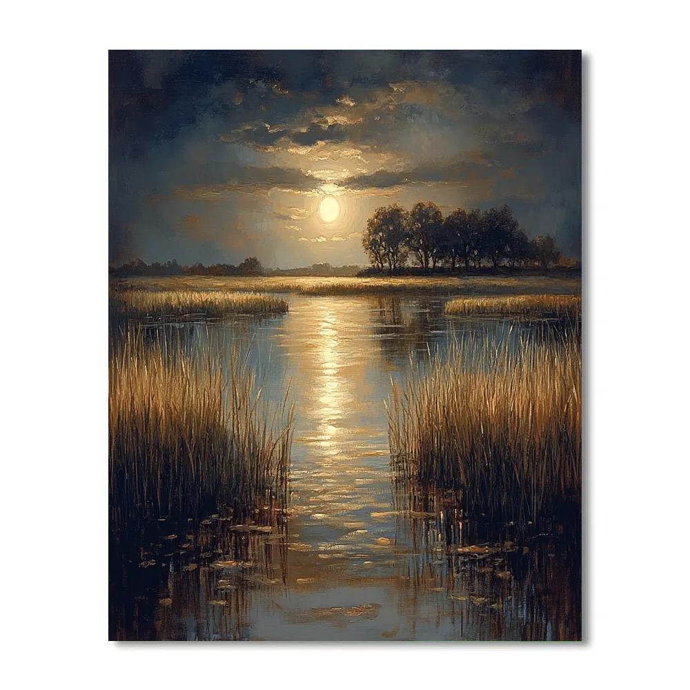 Rembrandt Inspired Moonlit Dutch Marshland paint by numbers
