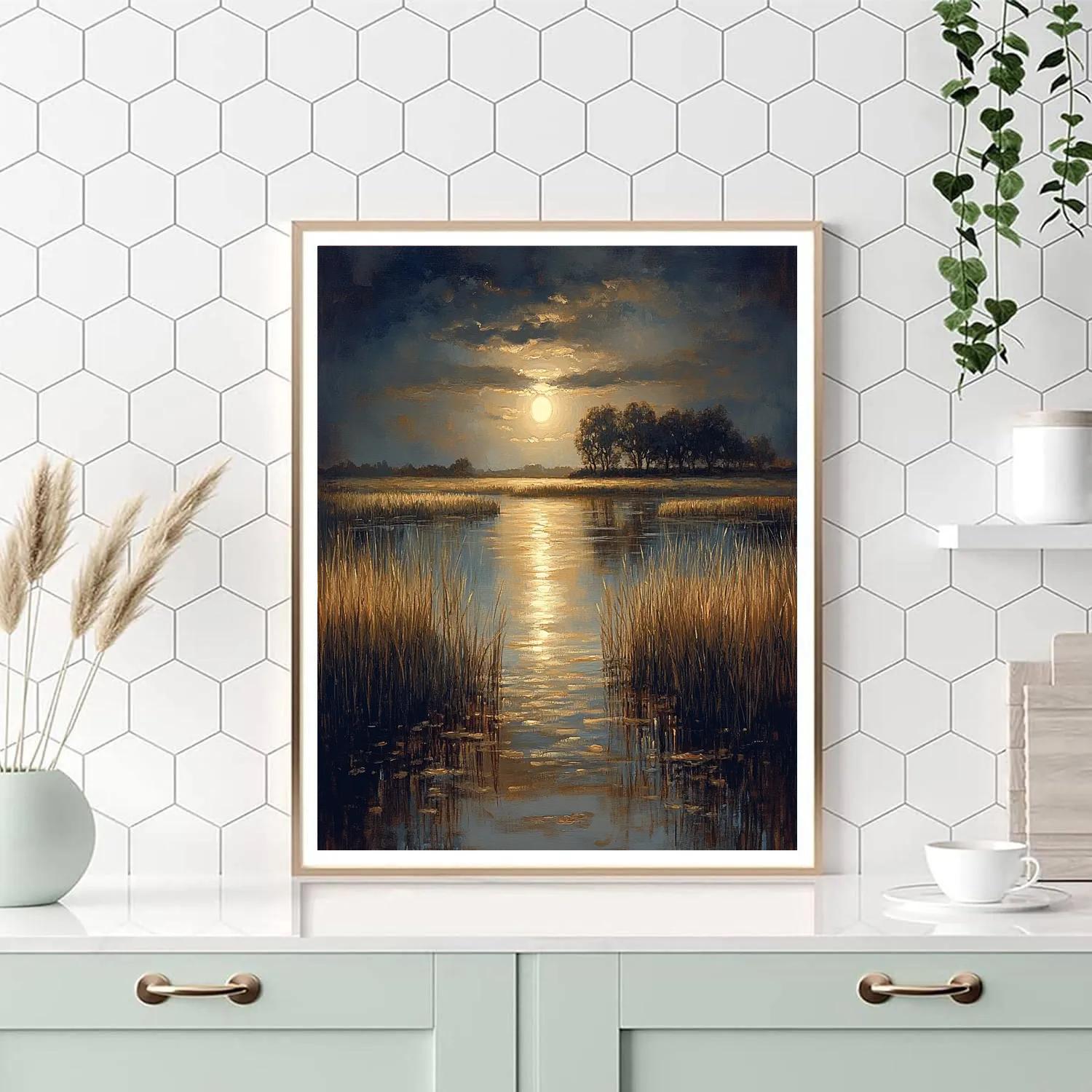 Rembrandt Inspired Moonlit Dutch Marshland paint by numbers