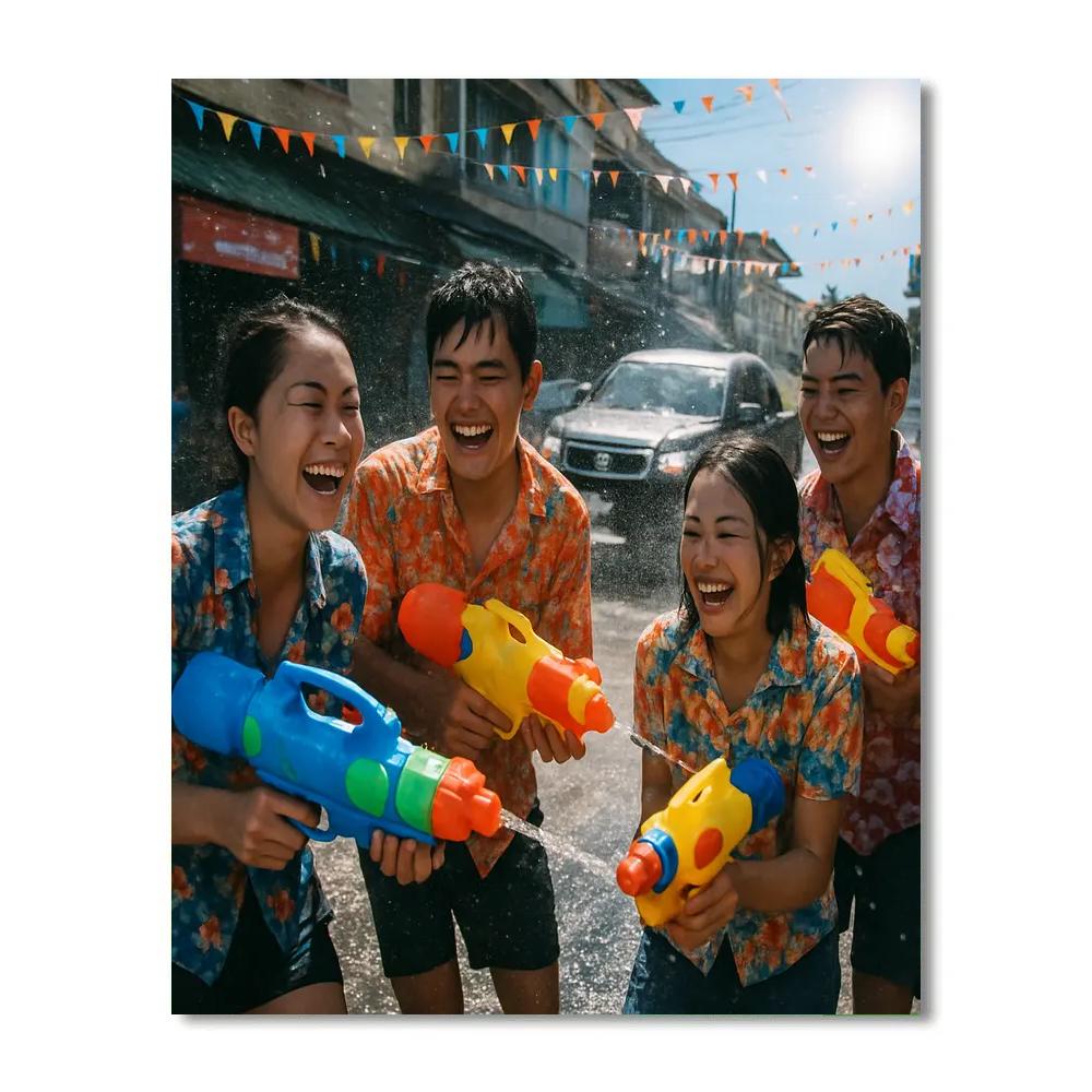 Songkran Water Festival Street paint by color