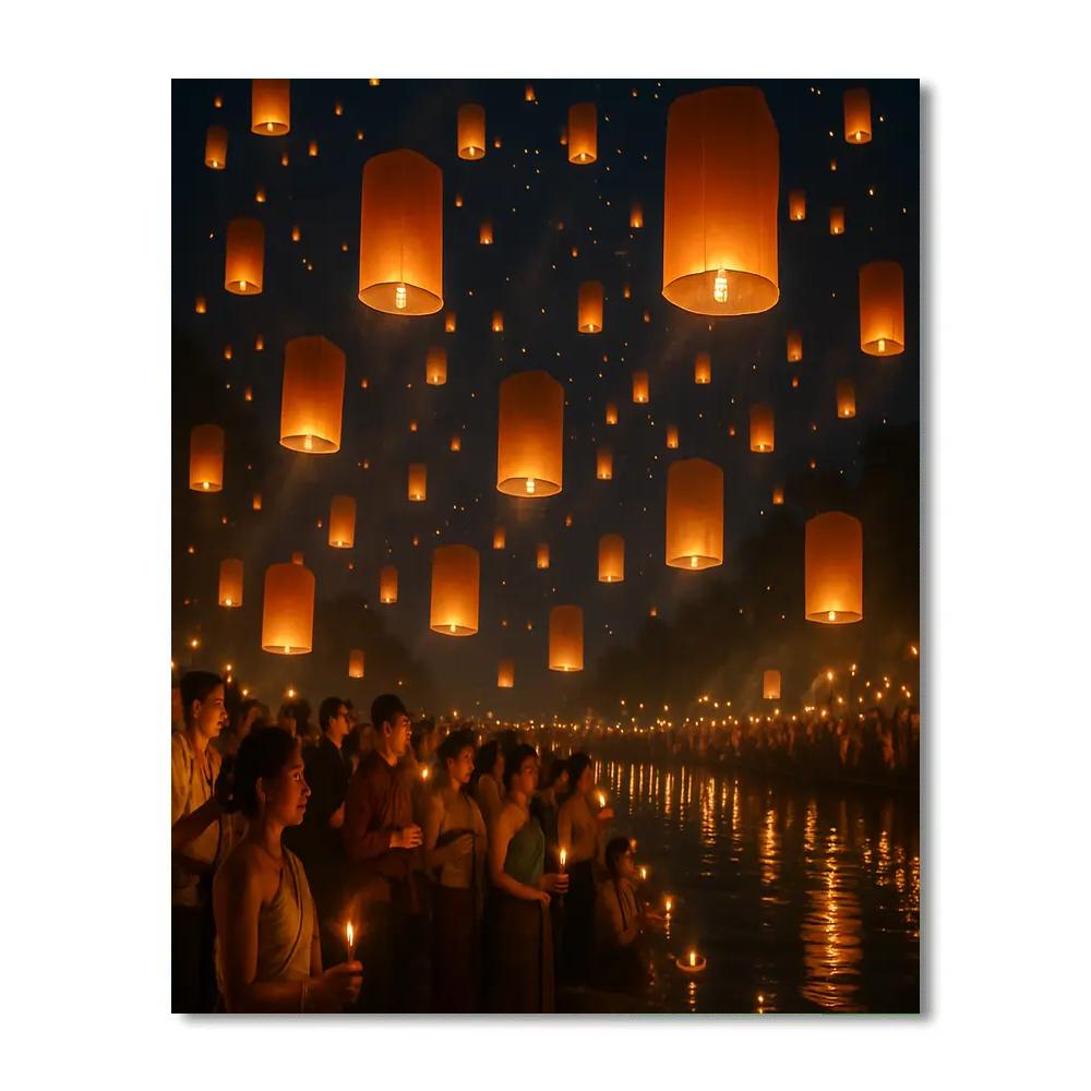 Yi Peng Lantern Release Riverside paint by number