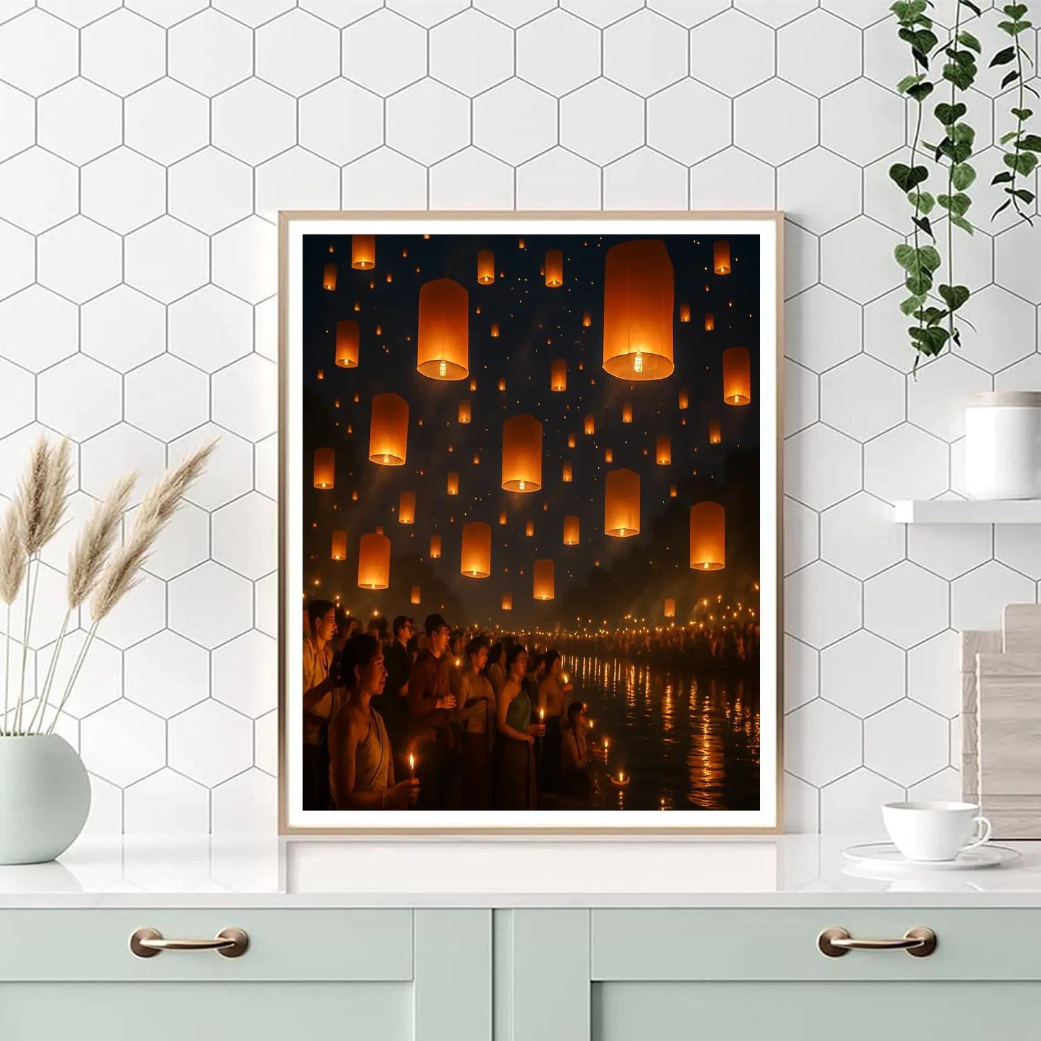 Yi Peng Lantern Release Riverside paint by number