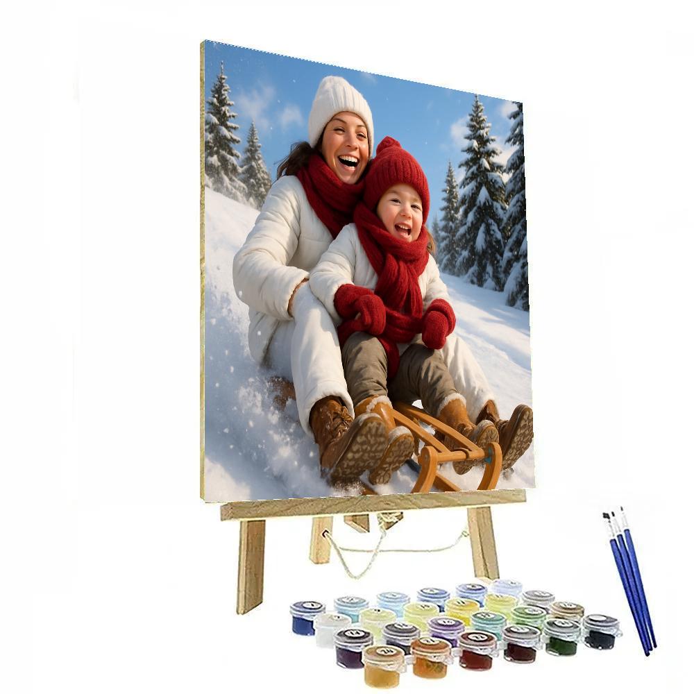 Snowy Sledding Joy Painting by numbers kit