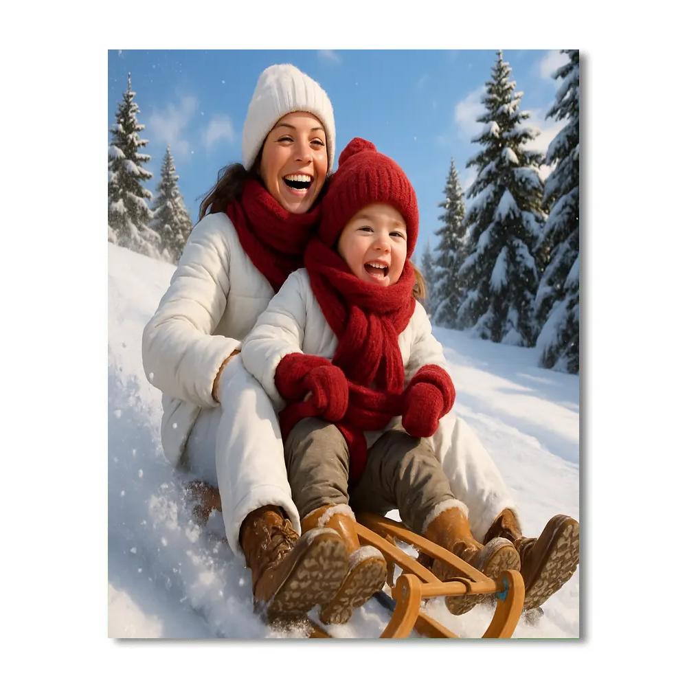 Snowy Sledding Joy Painting by numbers kit