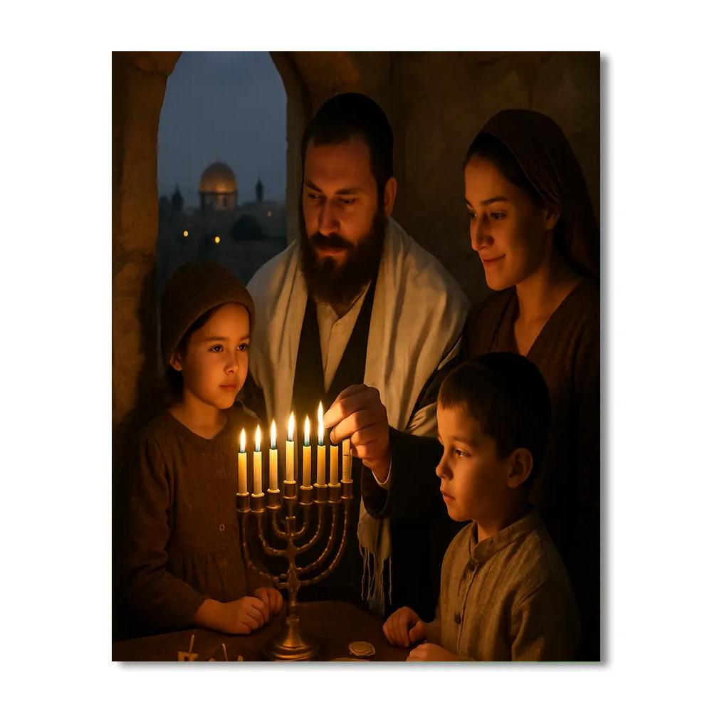 Hanukkah Candle Lighting In Jerusalem Paint by numbers kits