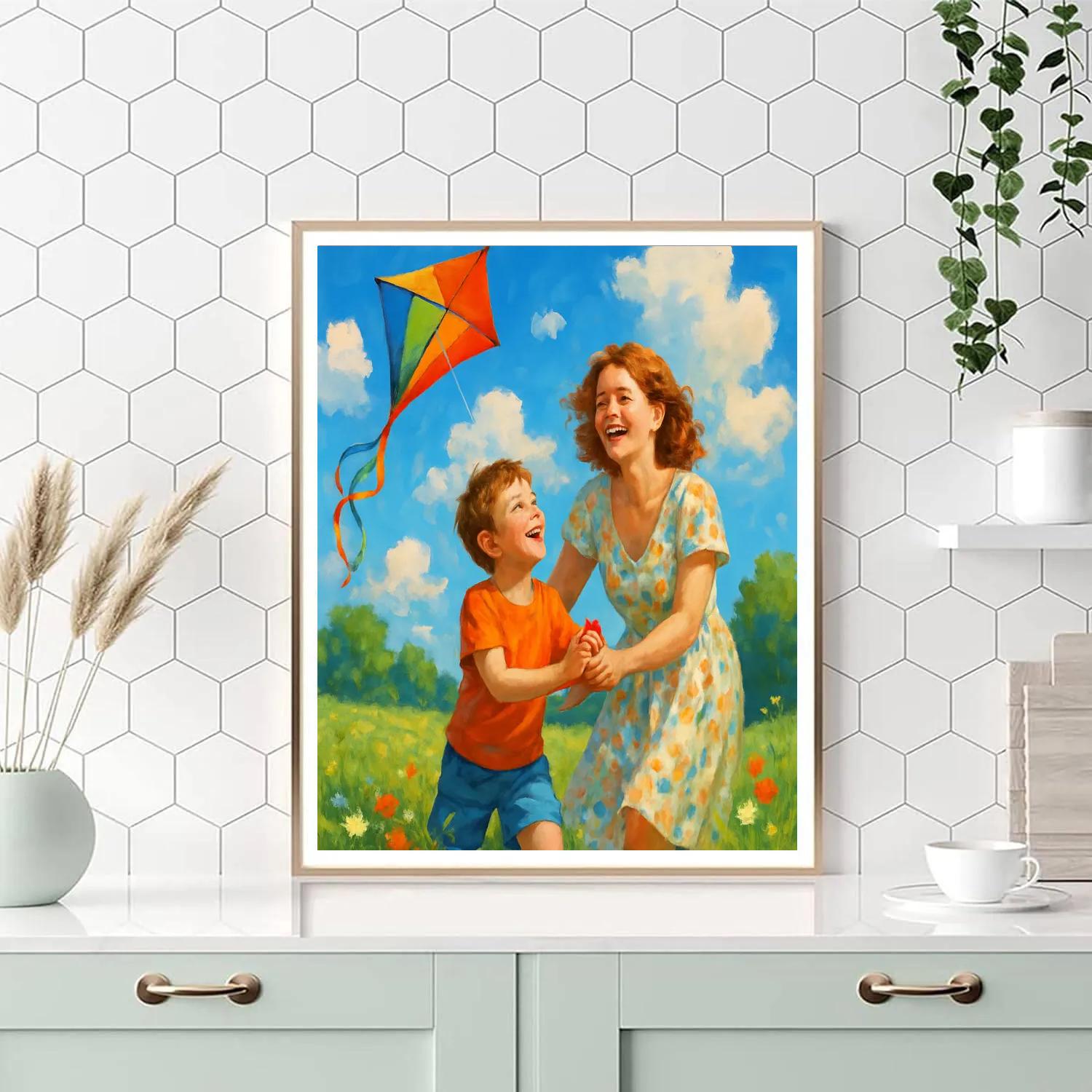Kite Flying With Mom DIY paint by numbers