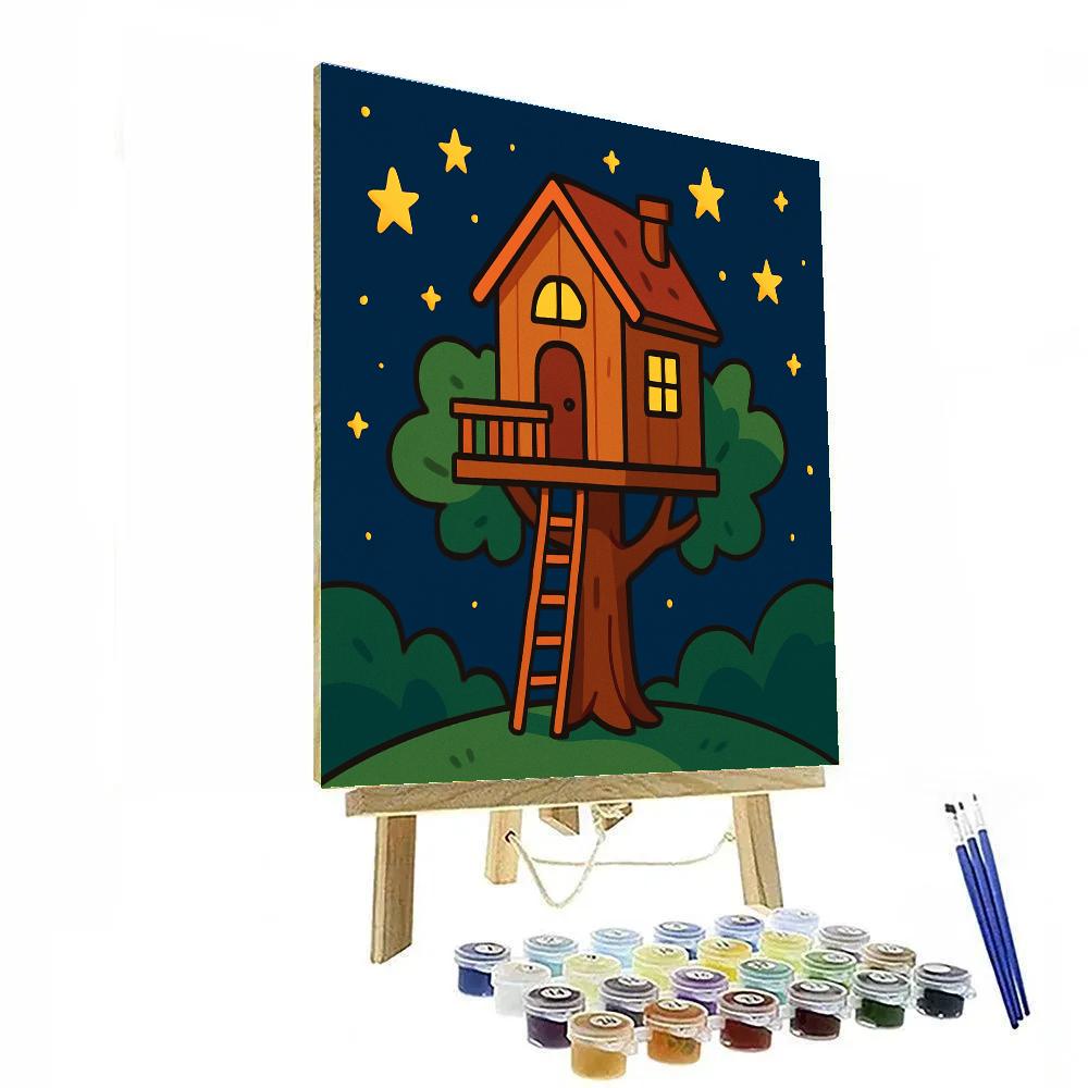 Magical Starry Night Treehouse Numbered painting kits