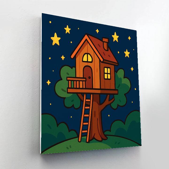 Magical Starry Night Treehouse Numbered painting kits