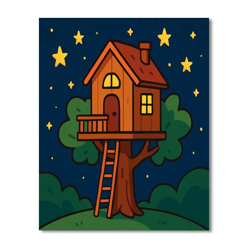 Magical Starry Night Treehouse Numbered painting kits