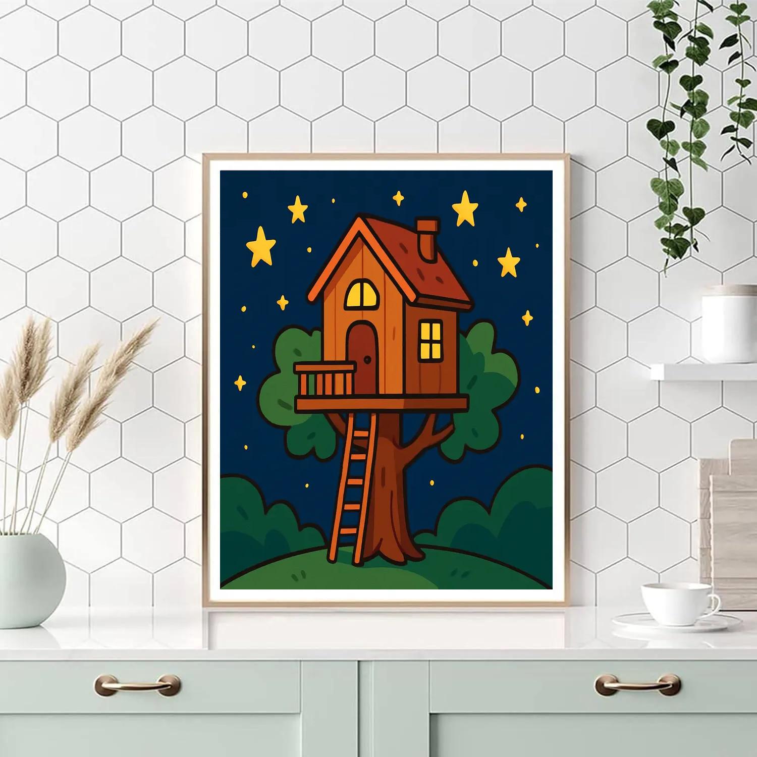 Magical Starry Night Treehouse Numbered painting kits