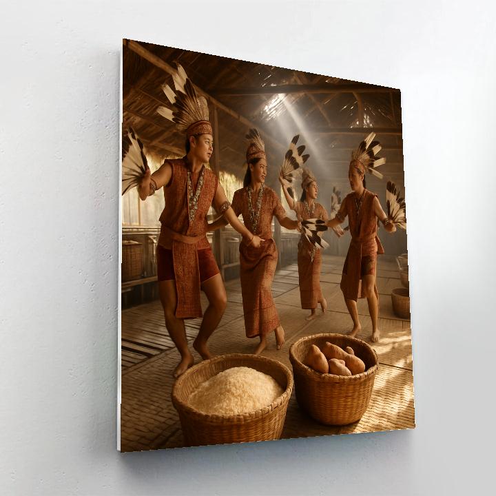 Gawai Harvest Festival Longhouse Dance Number painting