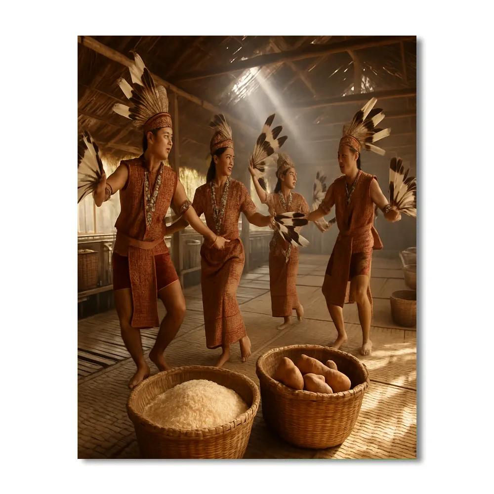 Gawai Harvest Festival Longhouse Dance Number painting