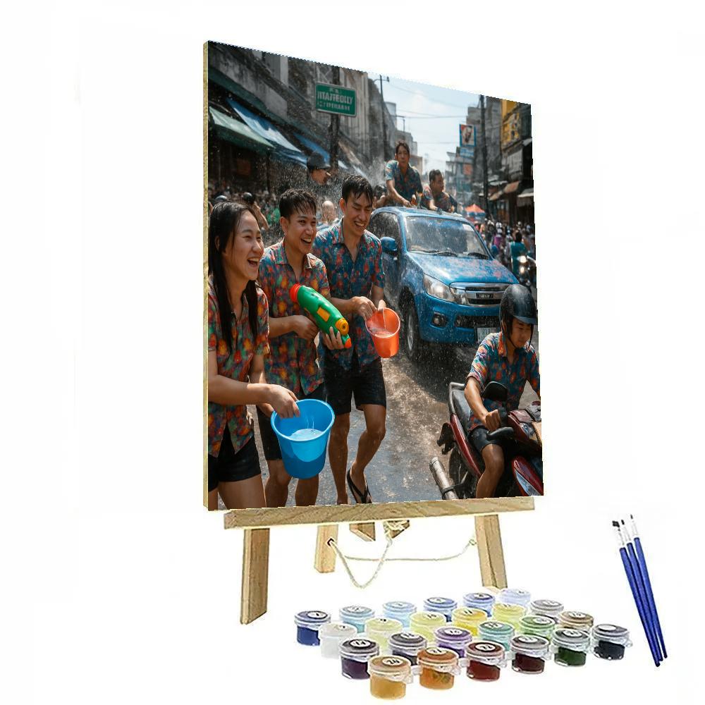 Songkran Water Festival In Bangkok Streets paint by numbers