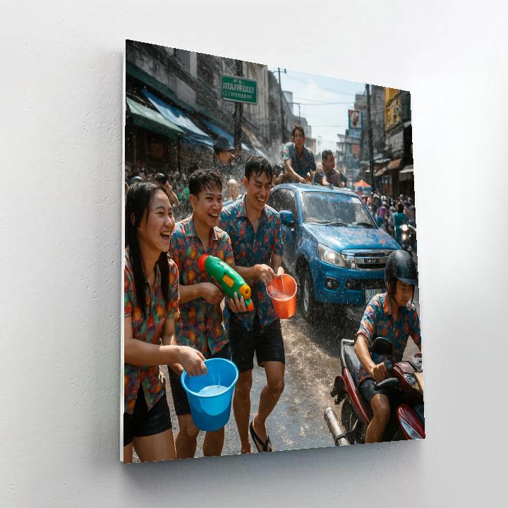 Songkran Water Festival In Bangkok Streets paint by numbers