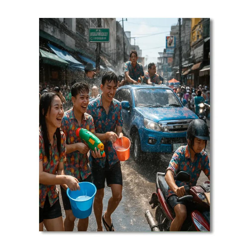 Songkran Water Festival In Bangkok Streets paint by numbers