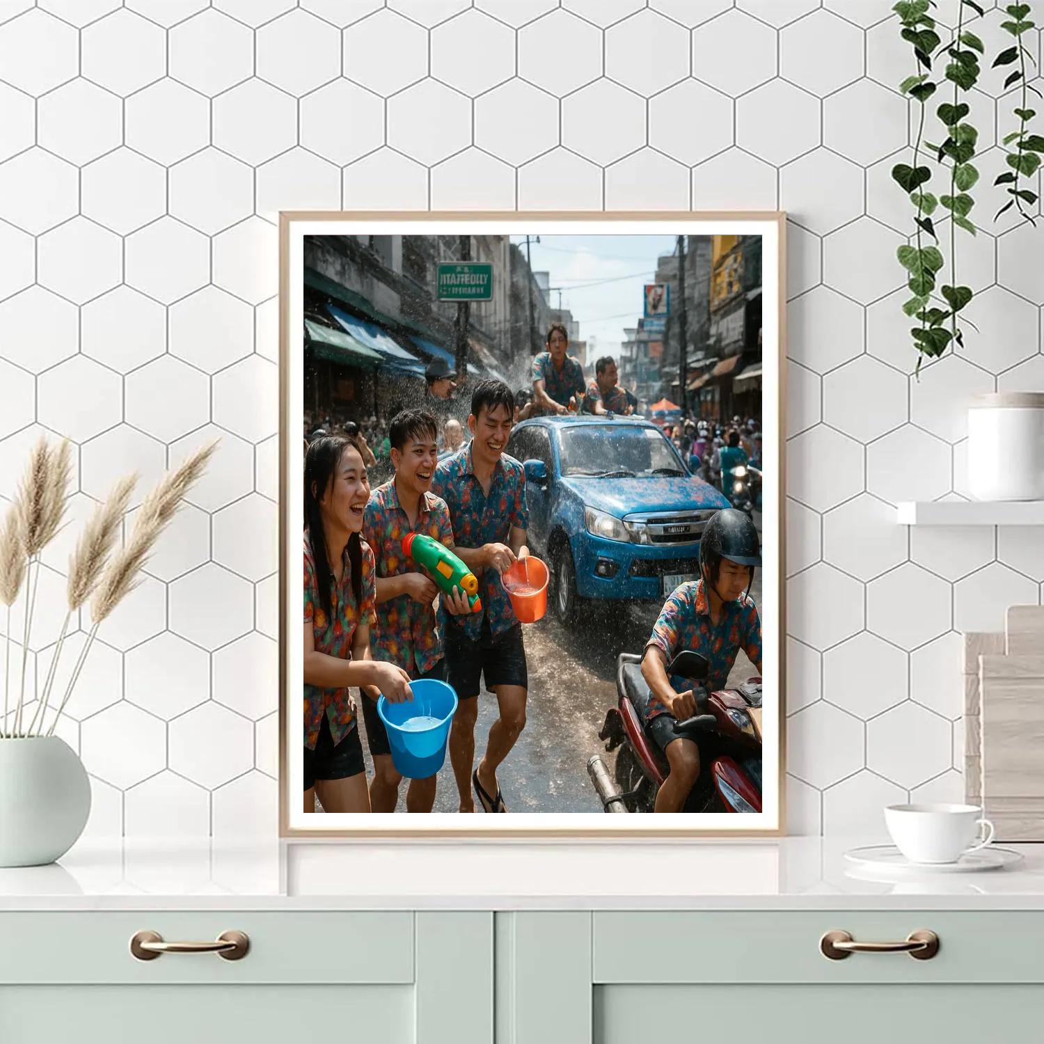 Songkran Water Festival In Bangkok Streets paint by numbers