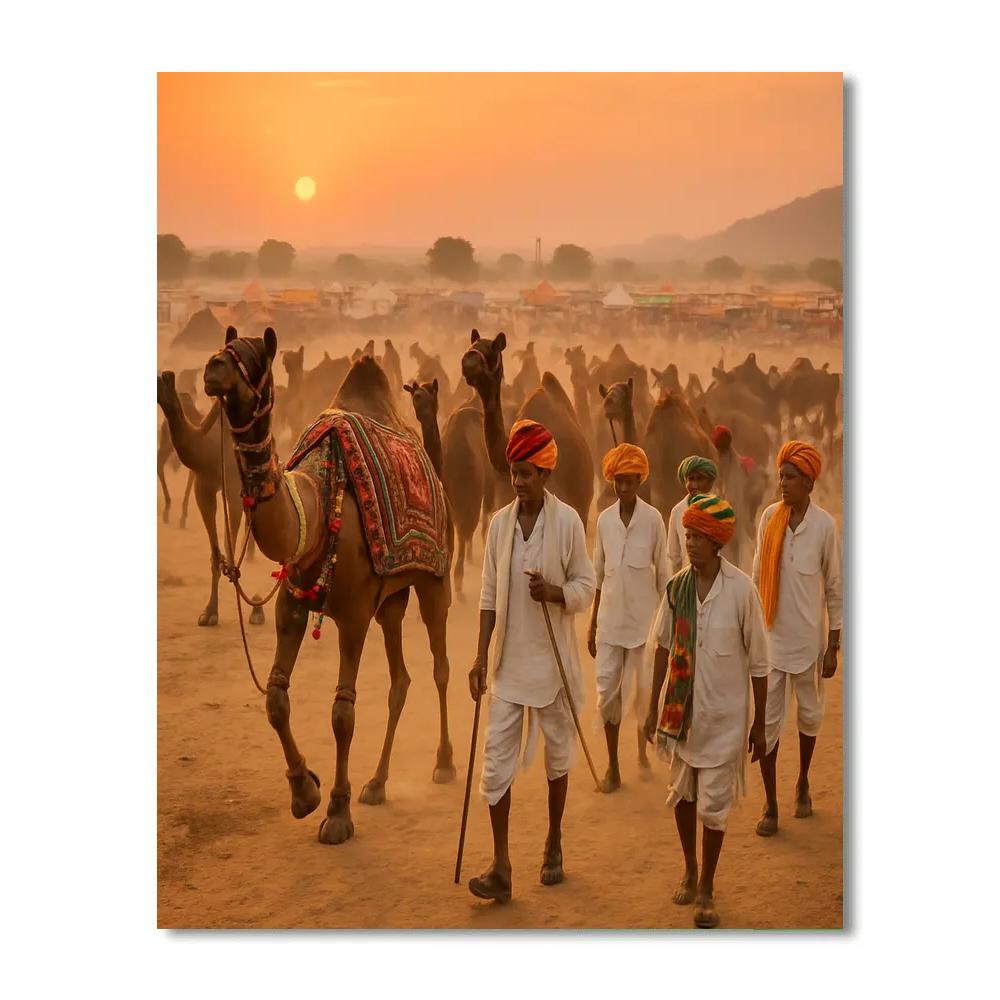 The Pushkar Camel Fair At Sunset In Rajasthan Paint by numbers kits