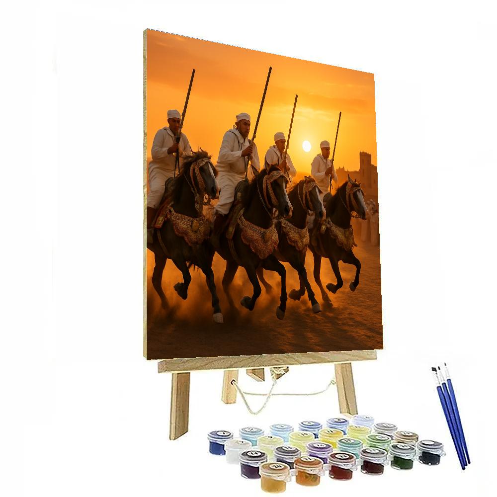 Moroccan Fantasia Horsemen Festival At Sunset paint by number
