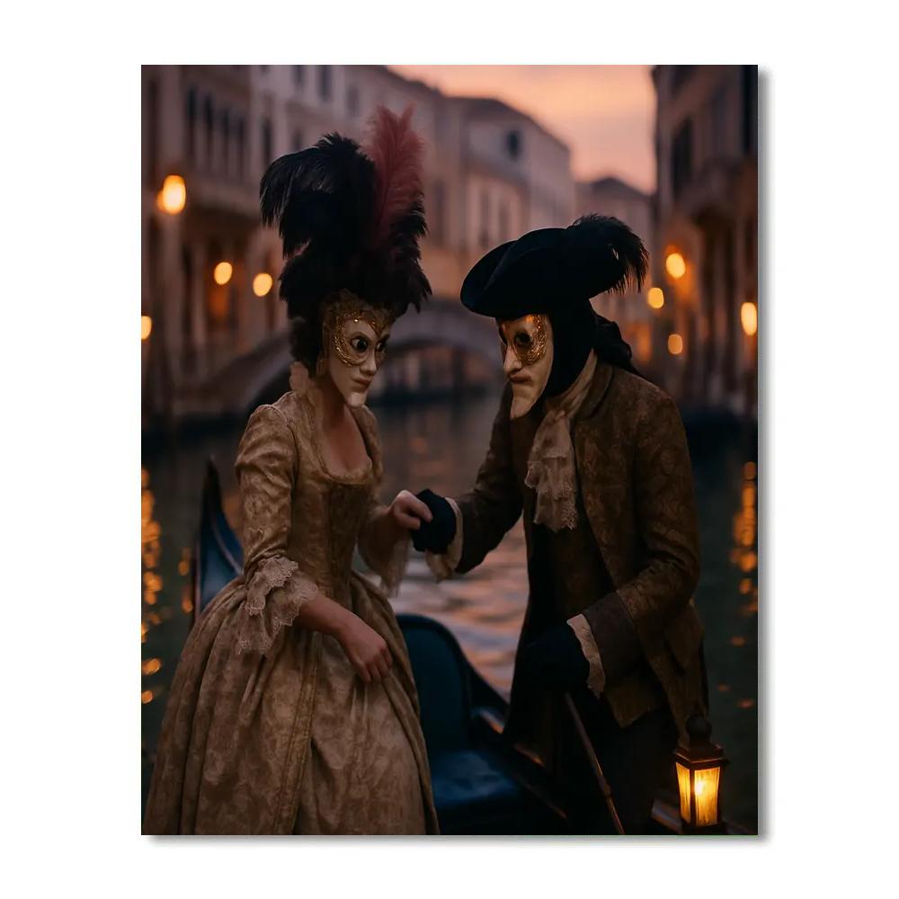 Venice Carnevale Masked Gondola paint by number